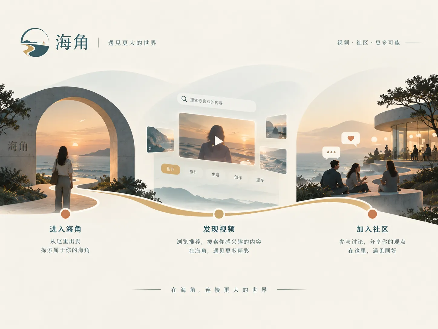 海角内容浏览与主题发现画面